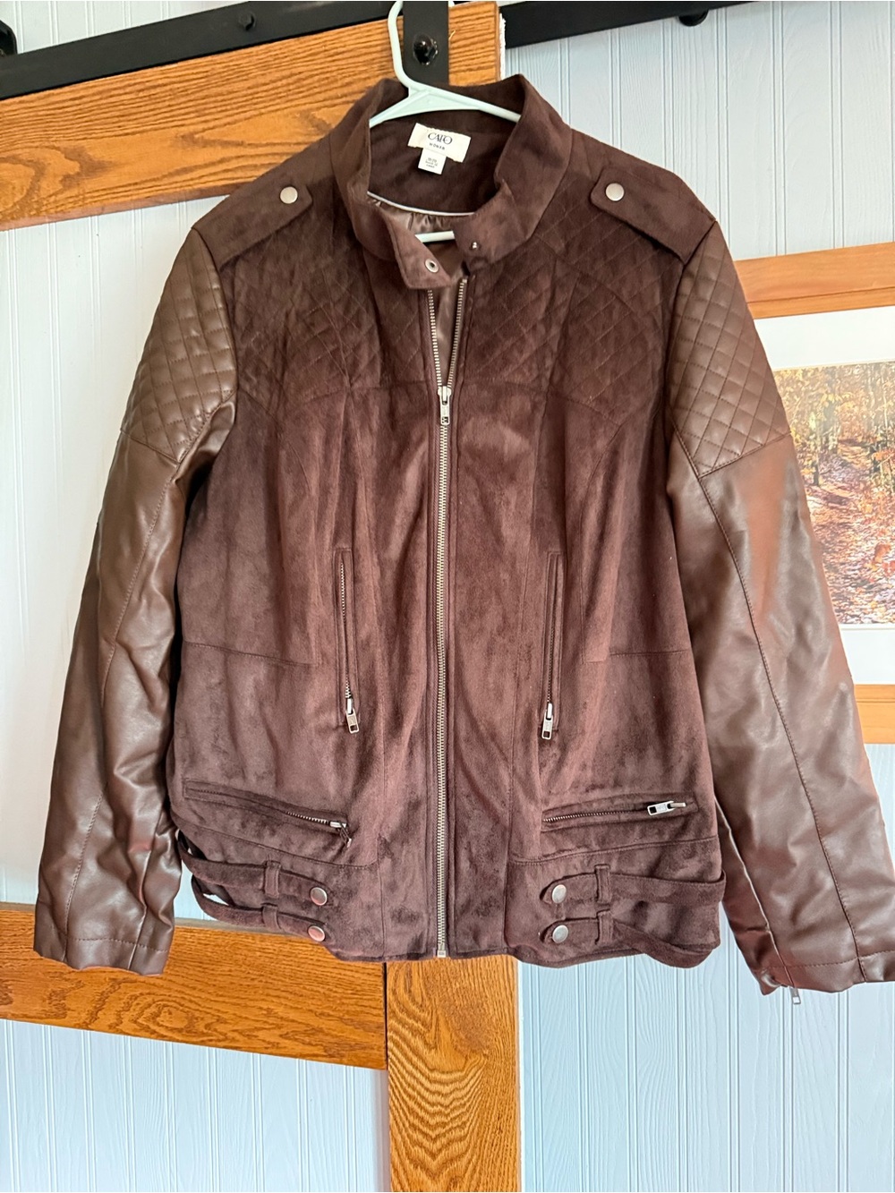 Cato Brown Quilted Faux Leather & Suede-Effect Bomber Jacket